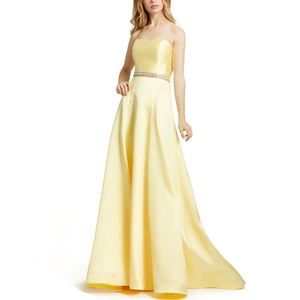 Mac Duggal Yellow Strapless Gown